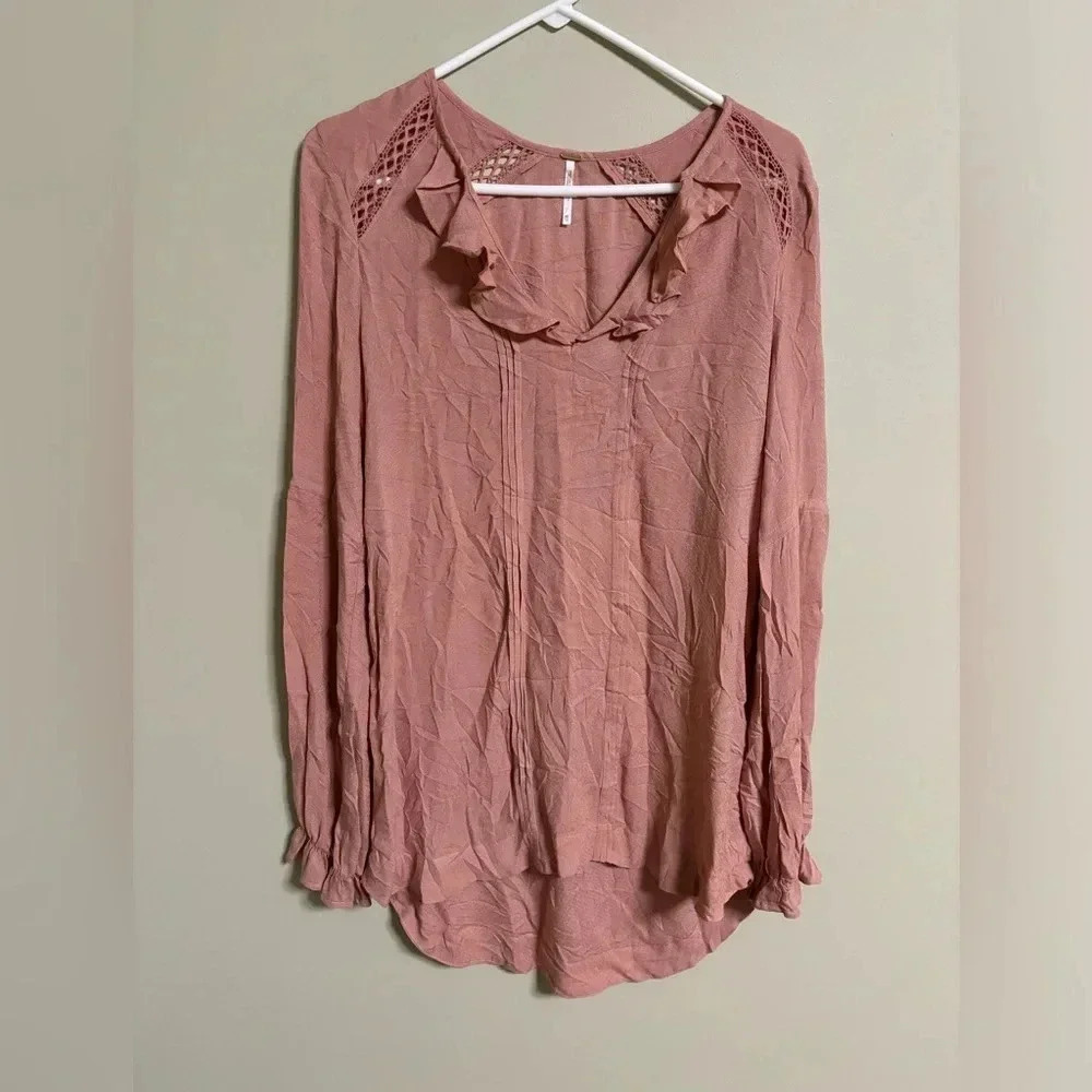 Free People Top Dusty Rose Peasant Tunic Boho Flowy Size XS Long Sleeve